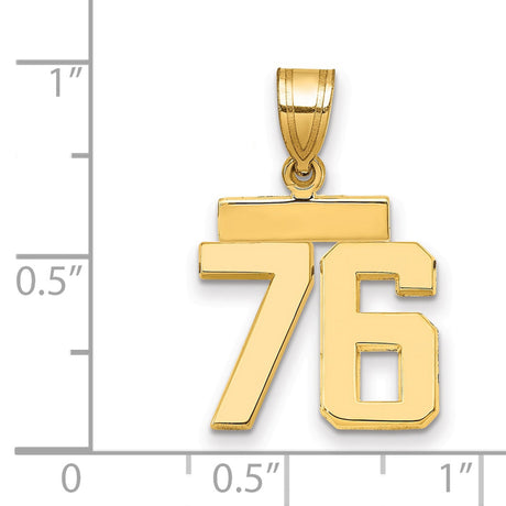 Small Polished Number 76 Charm Pendant in Real 14k Yellow Gold