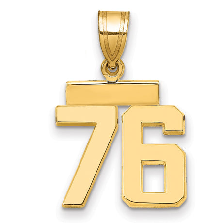 Small Polished Number 76 Charm Pendant in Real 14k Yellow Gold