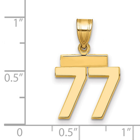 Small Polished Number 77 Charm Pendant in Real 14k Yellow Gold