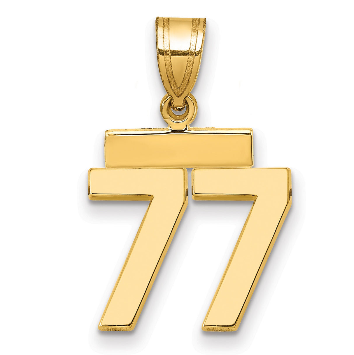 Small Polished Number 77 Charm Pendant in Real 14k Yellow Gold