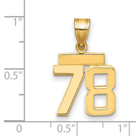 Small Polished Number 78 Charm Pendant in Real 14k Yellow Gold