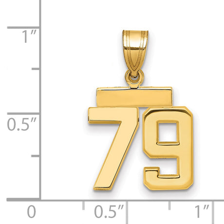 Small Polished Number 79 Charm Pendant in Real 14k Yellow Gold