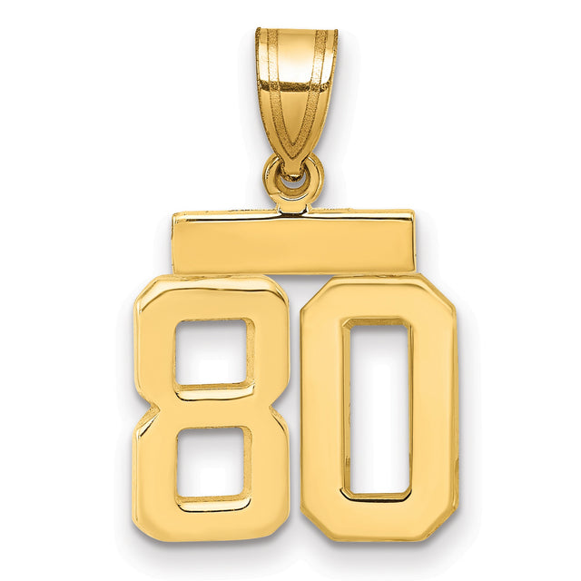 Small Polished Number 80 Charm Pendant in Real 14k Yellow Gold