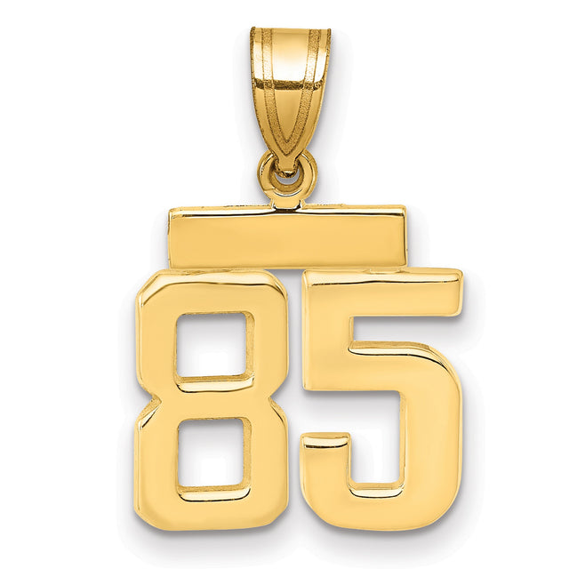 Small Polished Number 85 Charm Pendant in Real 14k Yellow Gold