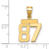 Small Polished Number 87 Charm Pendant in Real 14k Yellow Gold