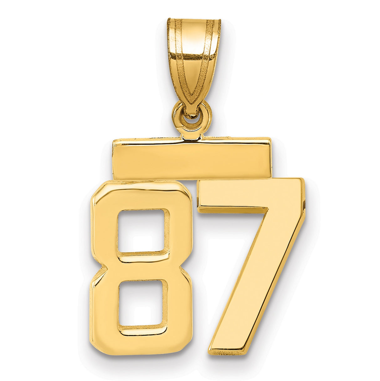 Small Polished Number 87 Charm Pendant in Real 14k Yellow Gold