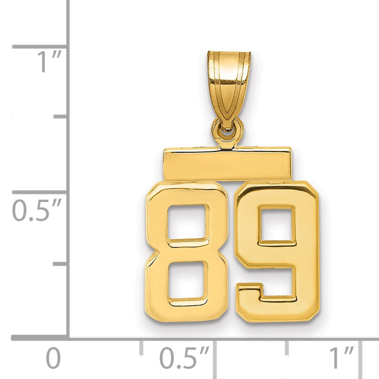 14k Yellow Gold Number 89 Pendant, Bold Block Digits, Polished Finish, Sports Charm for Men or Unisex