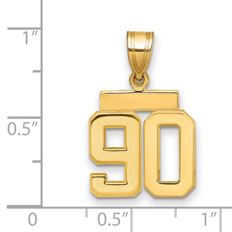 Small Polished Number 90 Charm Pendant in Real 14k Yellow Gold