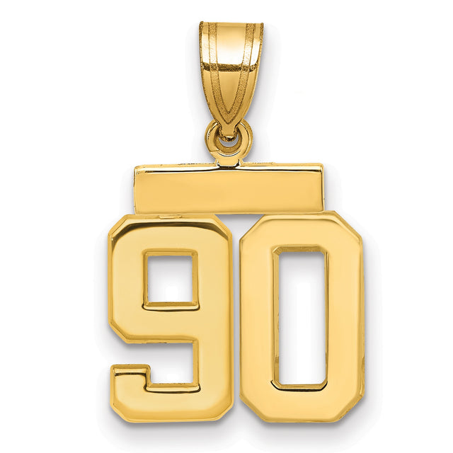 Small Polished Number 90 Charm Pendant in Real 14k Yellow Gold