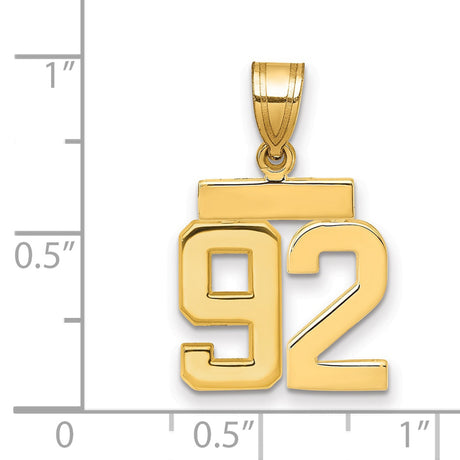Small Polished Number 92 Charm Pendant in Real 14k Yellow Gold