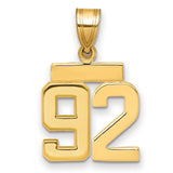 Small Polished Number 92 Charm Pendant in Real 14k Yellow Gold