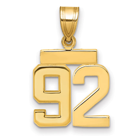 Small Polished Number 92 Charm Pendant in Real 14k Yellow Gold