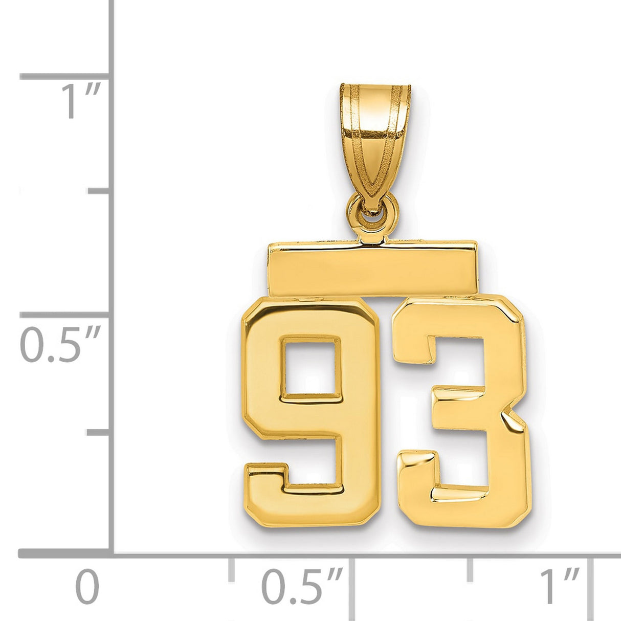 Small Polished Number 93 Charm Pendant in Real 14k Yellow Gold