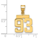 Small Polished Number 93 Charm Pendant in Real 14k Yellow Gold