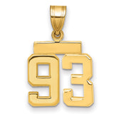 Small Polished Number 93 Charm Pendant in Real 14k Yellow Gold