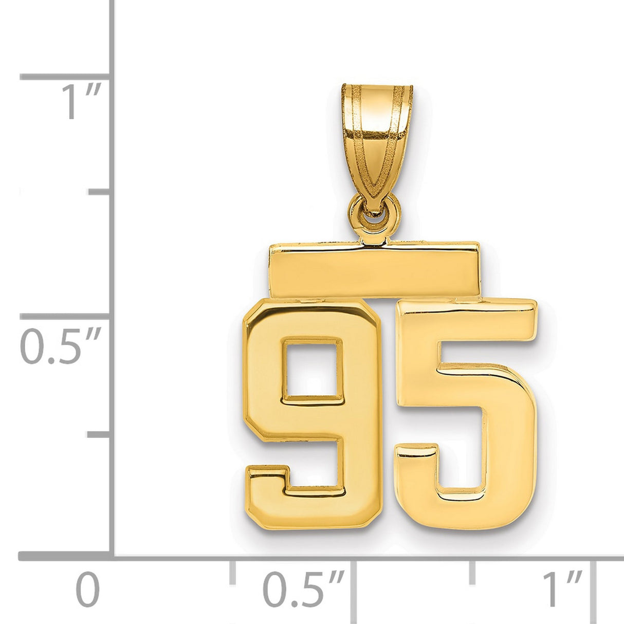 Small Polished Number 95 Charm Pendant in Real 14k Yellow Gold