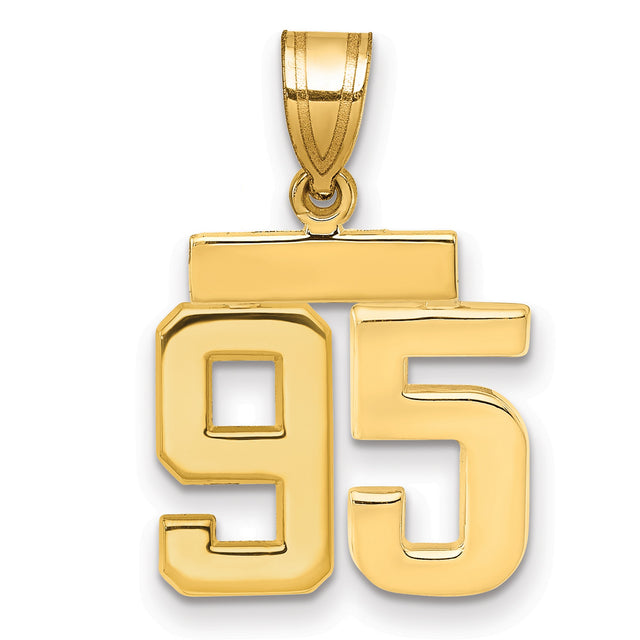 Small Polished Number 95 Charm Pendant in Real 14k Yellow Gold