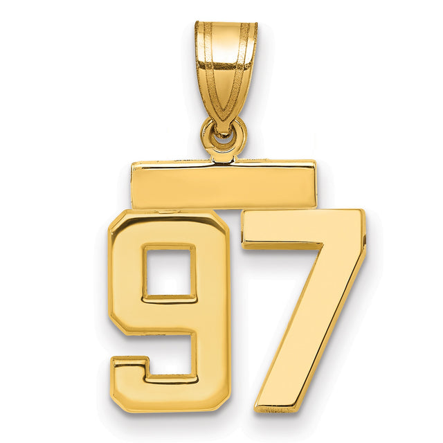 14k Yellow Gold Number 97 Pendant with Bold Polished Finish, Athletic Sports Charm for Men or Unisex