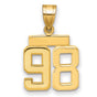 Small Polished Number 98 Charm Pendant in Real 14k Yellow Gold
