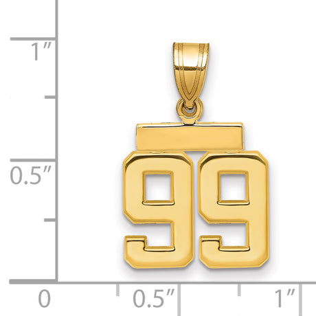 Small Polished Number 99 Charm Pendant in Real 14k Yellow Gold