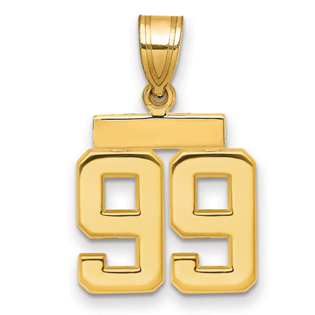 Small Polished Number 99 Charm Pendant in Real 14k Yellow Gold