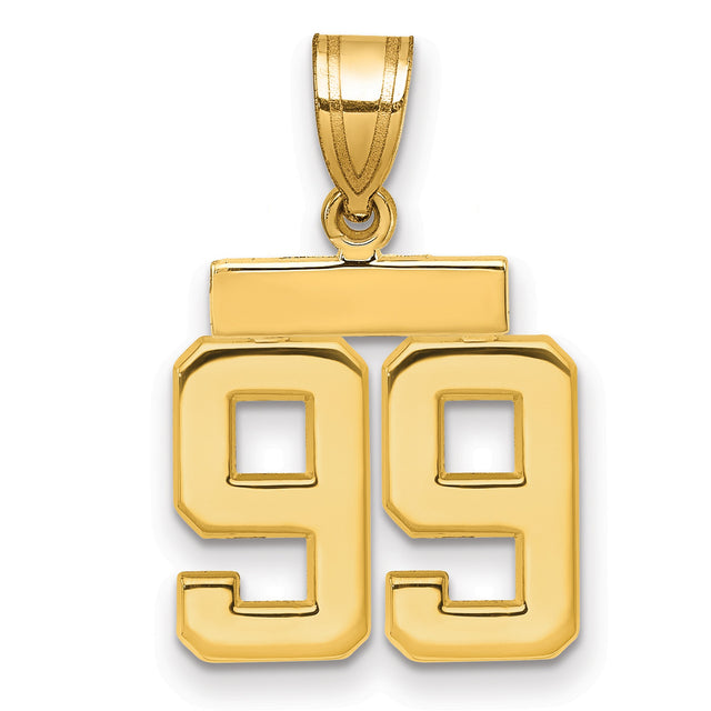 Small Polished Number 99 Charm Pendant in Real 14k Yellow Gold