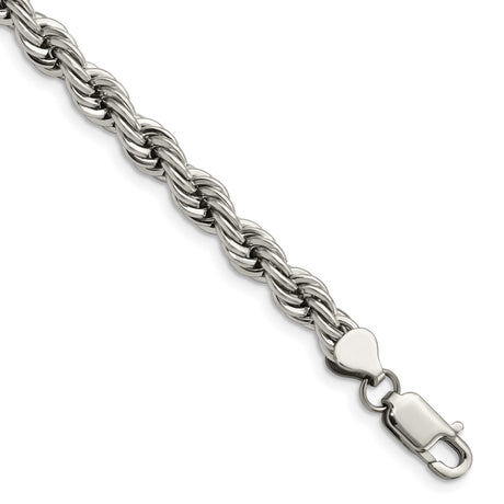 Stainless Steel 7 mm Rope Chain Anklet, Polished alternate angle