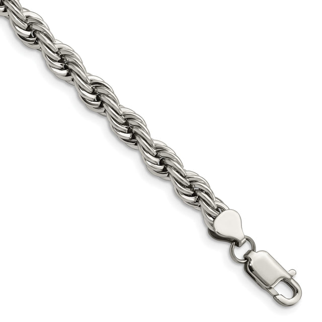 Stainless Steel 7 mm Rope Chain Anklet, Polished alternate angle