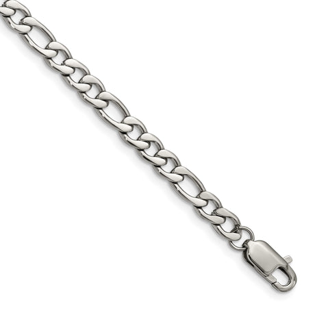 Stainless Steel 5.86 mm Figaro Chain Anklet, Polished detail view