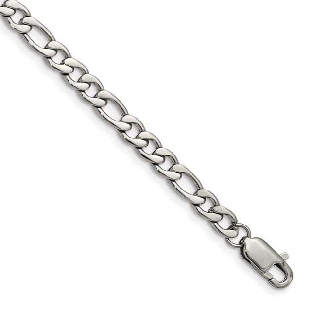 Stainless Steel 5.86 mm Figaro Chain Anklet, Polished detail view