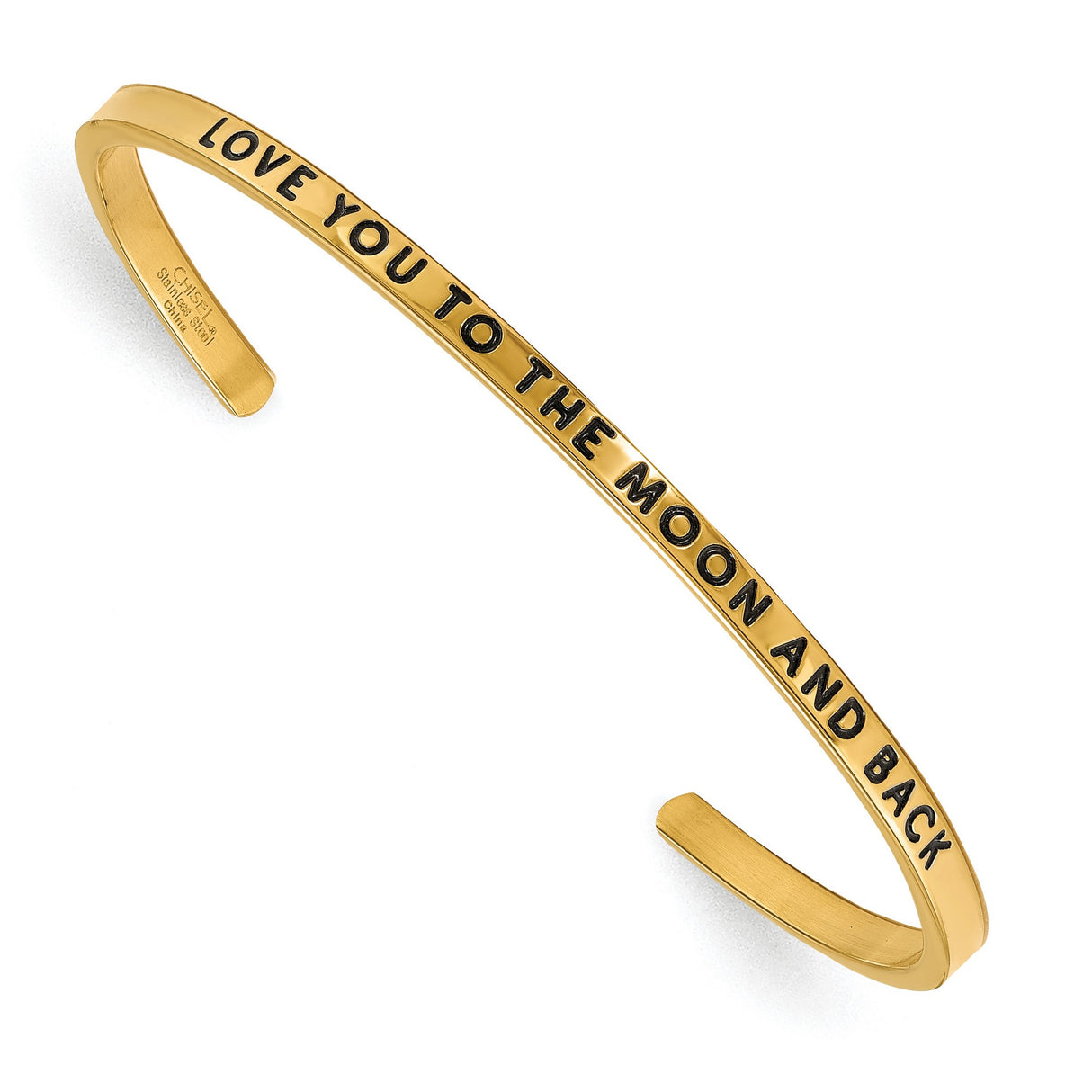 I Love You To The Moon And Back Words On Cuff Bangle Bracelet Charm Pendant in Real 316 Stainless Steel