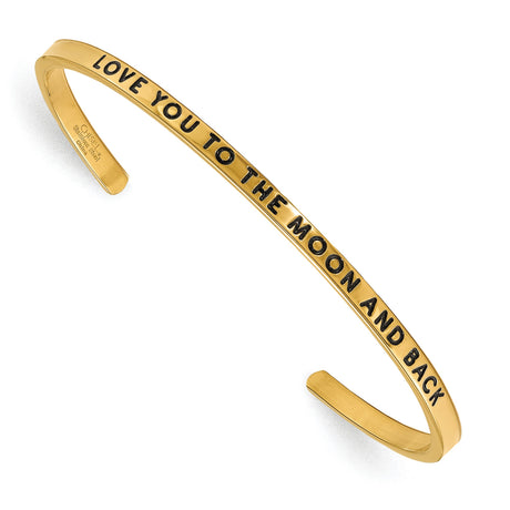 I Love You To The Moon And Back Words On Cuff Bangle Bracelet Charm Pendant in Real 316 Stainless Steel