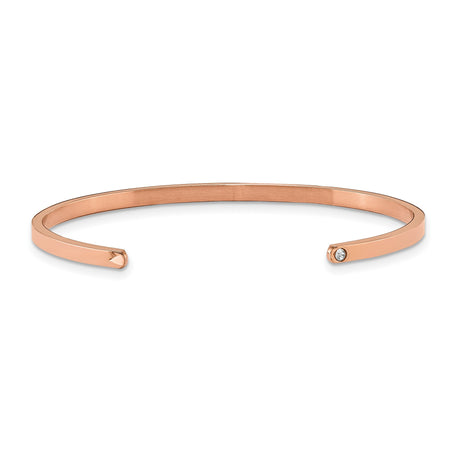 Rose IP-plated Crystal XOXOXO 3mm Cuff Bangle Bracelet Charm Pendant in Real 316 Stainless Steel