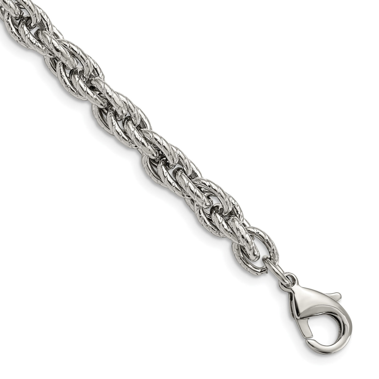 Stainless Steel 7.82 mm Rope Chain Bracelet, Polished shown for scale