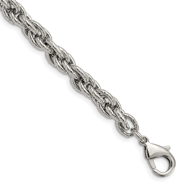 Stainless Steel 7.82 mm Rope Chain Bracelet, Polished shown for scale