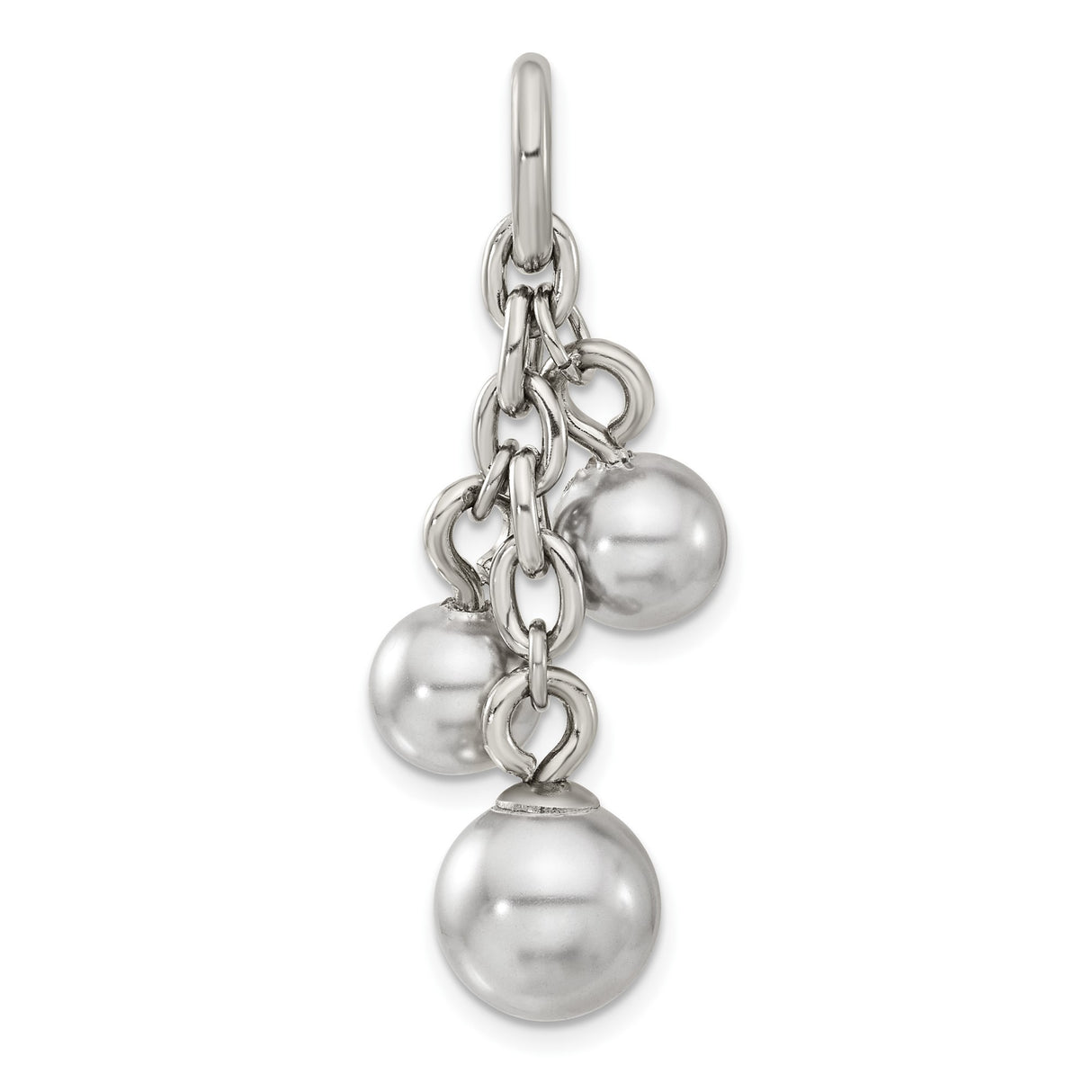 Grey Simulated Pearl Interchangeable Charm Pendant in Real 316 Stainless Steel