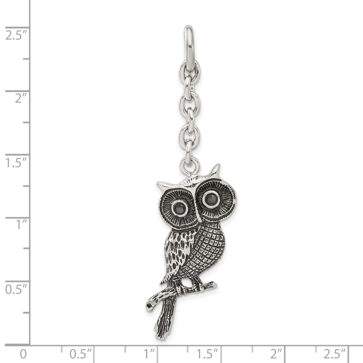Antiqued CZ Owl Interchangeable Dangle Charm Pendant in Real 316 Stainless Steel