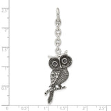 Antiqued CZ Owl Interchangeable Dangle Charm Pendant in Real 316 Stainless Steel