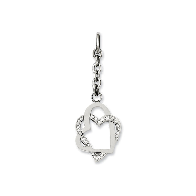Double Hearts CZ Interchangeable Charm Pendant in Real 316 Stainless Steel