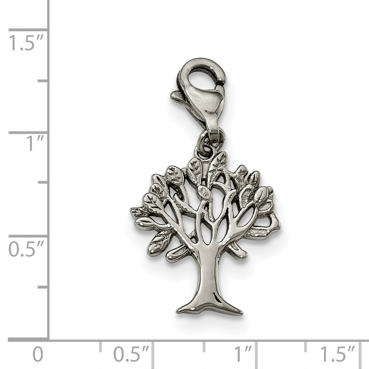 Polished Tree Of Life Clip-On Charm Pendant in Real 316 Stainless Steel