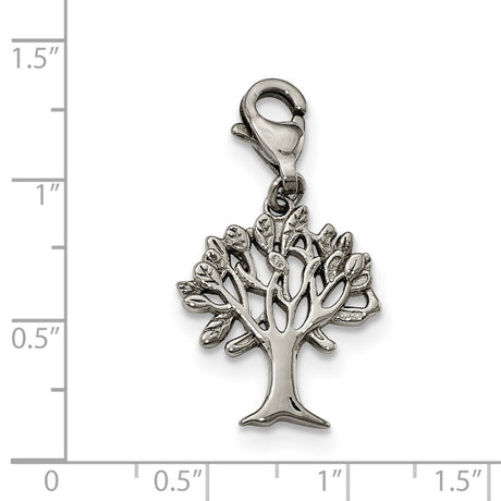 Polished Tree Of Life Clip-On Charm Pendant in Real 316 Stainless Steel