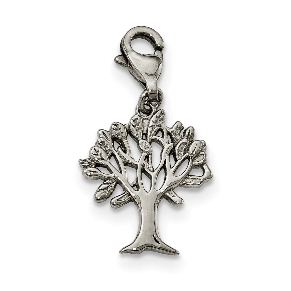 Polished Tree Of Life Clip-On Charm Pendant in Real 316 Stainless Steel