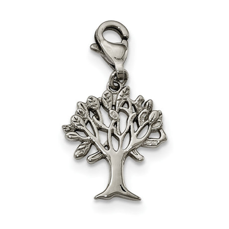 Polished Tree Of Life Clip-On Charm Pendant in Real 316 Stainless Steel