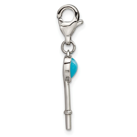 Polished Imitation Turquoise Heart Key Lobster Clasp C Charm Pendant in Real 316 Stainless Steel
