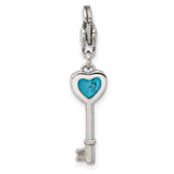 Polished Imitation Turquoise Heart Key Lobster Clasp C Charm Pendant in Real 316 Stainless Steel