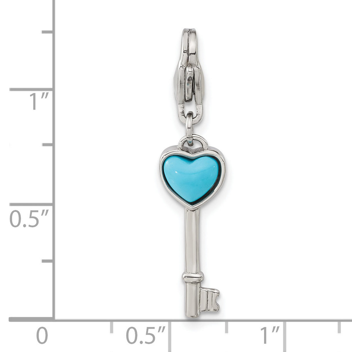 Polished Imitation Turquoise Heart Key Lobster Clasp C Charm Pendant in Real 316 Stainless Steel
