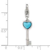 Polished Imitation Turquoise Heart Key Lobster Clasp C Charm Pendant in Real 316 Stainless Steel