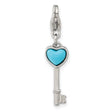 Polished Imitation Turquoise Heart Key Lobster Clasp C Charm Pendant in Real 316 Stainless Steel