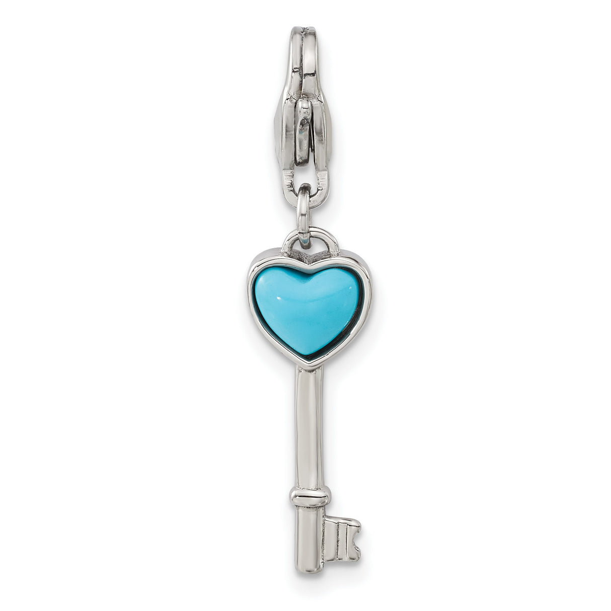Polished Imitation Turquoise Heart Key Lobster Clasp C Charm Pendant in Real 316 Stainless Steel