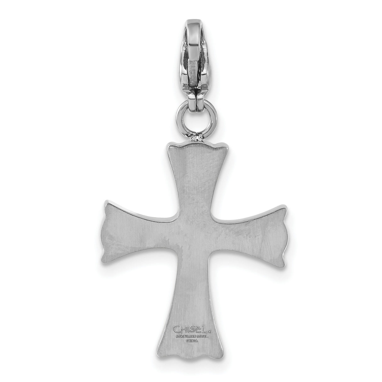 Polished Pink CZ Cross Lobster Clasp Charm Pendant in 316 Stainless Steel